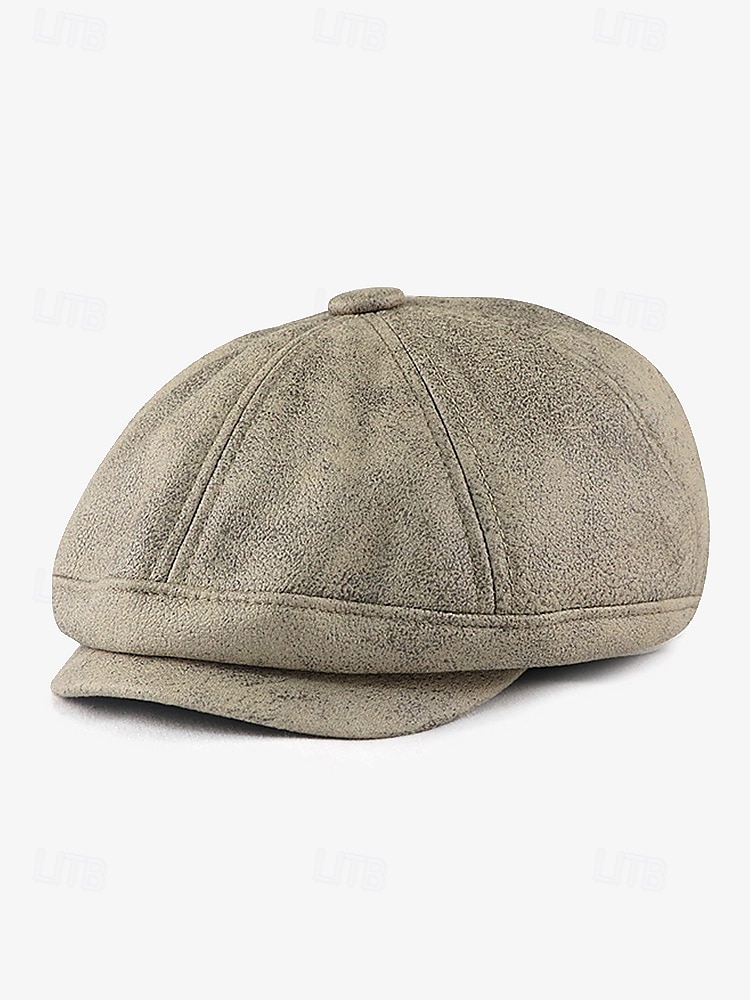 Men's Vintage Newsboy Cap – Stylish Faux Leather Look Flat Cap for Casual or Formal Wear, Available in Multiple Colors 2025 - $18.99 –P7
