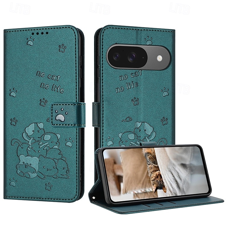 2025年 電話 ケース 用途 グーグル ピクセル9プロ ピクセル9プロXL Pixel 8 Pro Pixel 8 ピクセル9 Pixel 7 Pixel 7 Pro ウォレットカードケース スタンド付き 全身保護 リストストラップ付き 猫 レトロ風 TPU PUレザー コレクション – $13.99 –P2