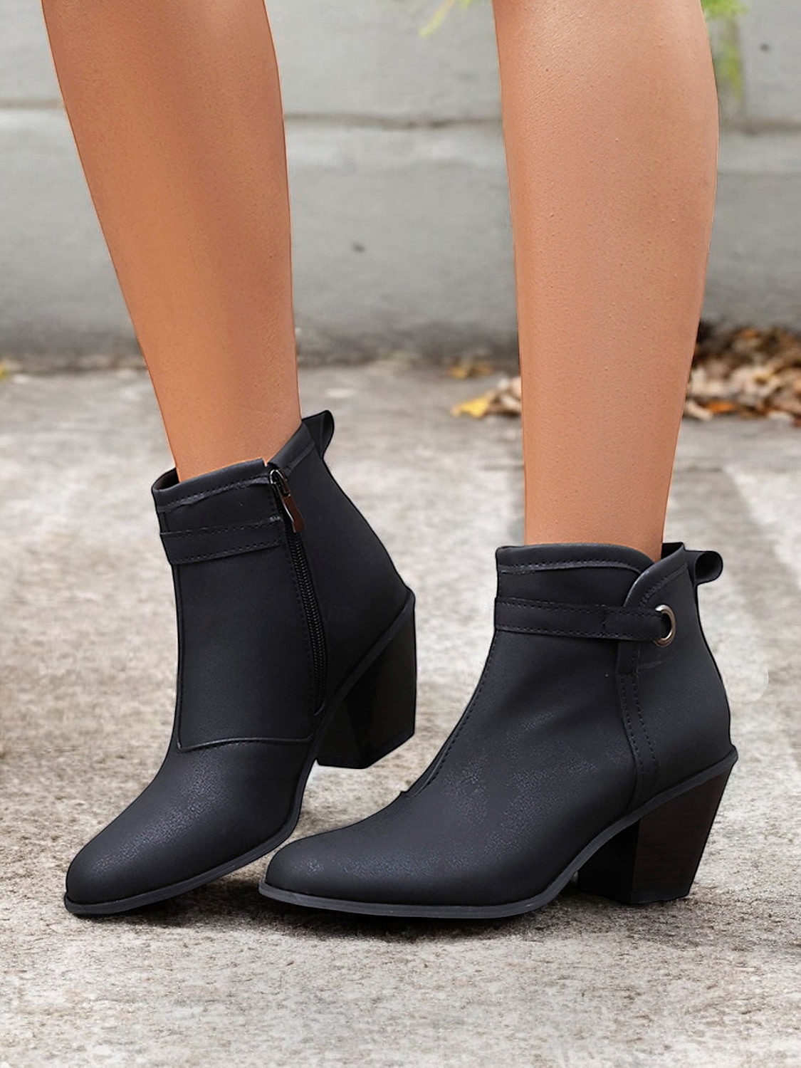 Botines estilo western vintage para mujer con tacones gruesos en bloque: botines de piel sintética con cremallera lateral para uso informal y al aire libre 2025 - $59.99 –P4