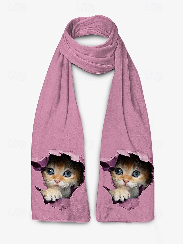 Women's Soft Blue Cat Print Scarf – Adorable Peekaboo Kitten Design, Cozy and Cute Accessory for Cat Lovers 2025 - $18.99 –P7