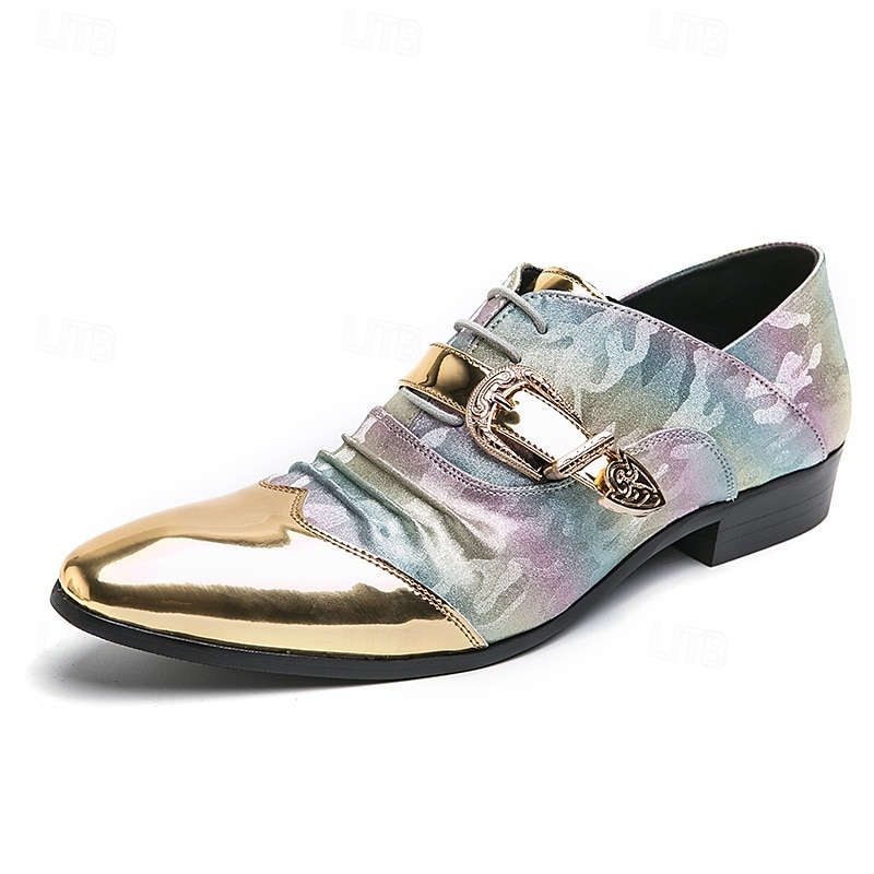 scarpe formali da uomo con puntale in metallo dorato e dettaglio fibbia - elegante design con lacci per feste ed eventi speciali del 2025 a $54.99 –P11