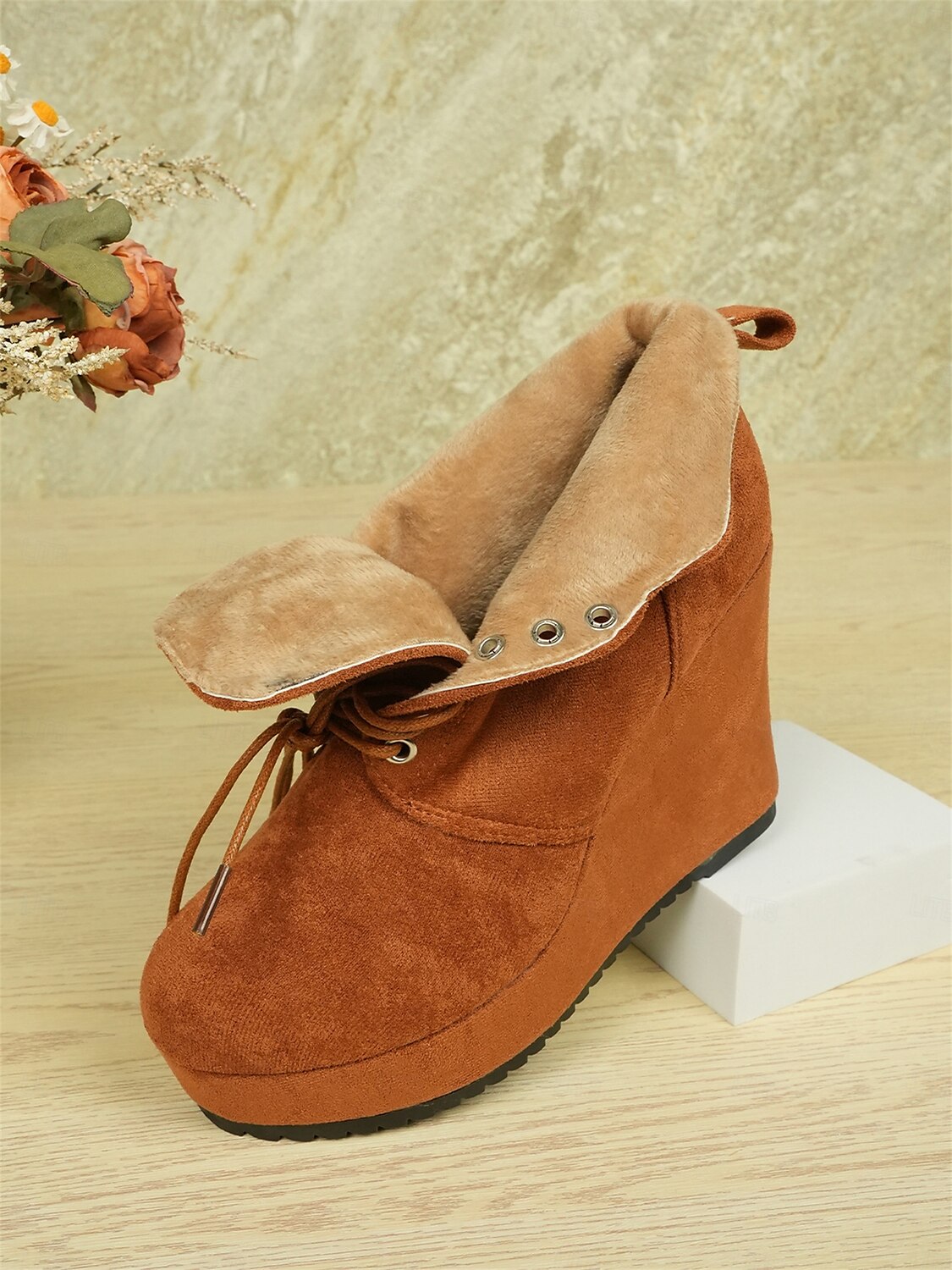 Women's Faux Suede Wedge Ankle Boots with Lace-Up Design - Comfortable Platform Boots for Casual and Everyday Wear 2025 - $34.99 –P4