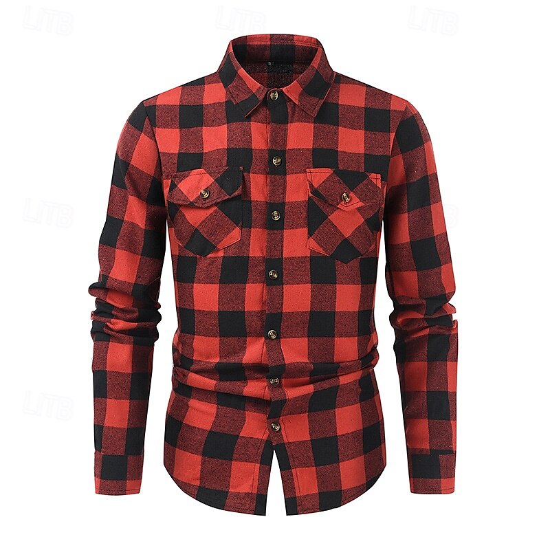 Per uomo Camicia Camicia di flanella Sovracamicia A quadri Esterno Strada Nero Rosso Blu Manica lunga Primavera & Autunno Abbigliamento del 2025 a $9.59 –P3