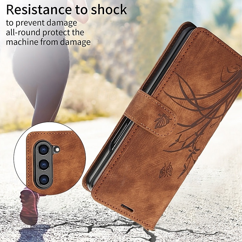 2025年 電話 ケース 用途 Zフォールド6 Z Fold 5 Z Fold 4 Z Fold 3 バックカバー スタンド付き リストストラップ付き カード挿入口 レトロ風 TPU PUレザー コレクション – $18.99 –P12
