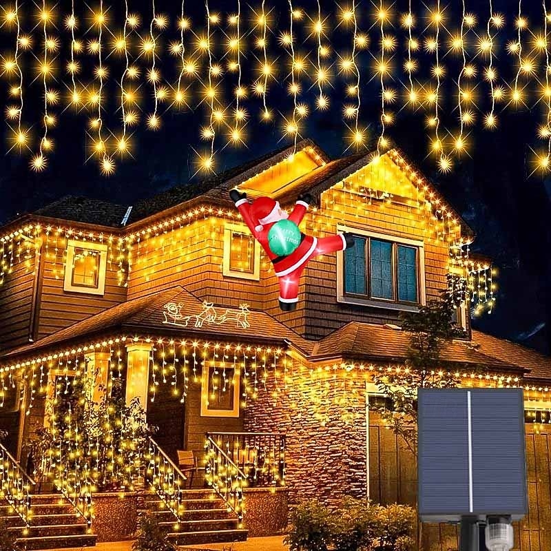 4m 96leds חיצוני סולארי קרח בר מחרוזת אור חצר מרזבים מרפסת גדר מדרגות חג המולד חתונה אווירה חגיגית מחרוזת אור דקורטיבית 2025 - $15.99 –P1