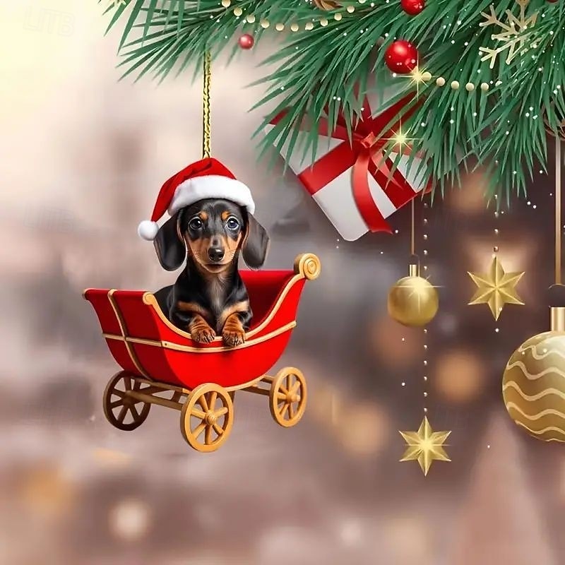 juledachs akryl ornament - 2d bilspeil  & tre sjarm, perfekt for feriehus  & festdekor 2025 - $6.49 –P4