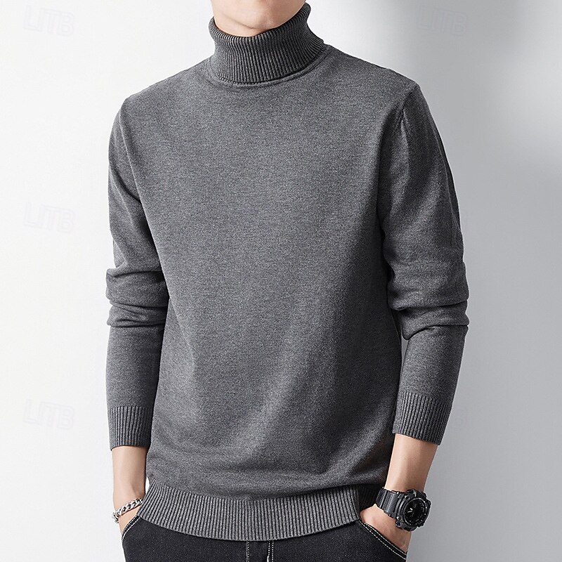 Herren Pullover Strickpullover Gerippt Stricken Standard Strick Glatt Rollkragen Modisch Brautkleider schlicht Freizeitskleidung Verabredung Bekleidung Frühling & Herbst Kamel Schwarz XS S M 2025 - $12.99 –P2