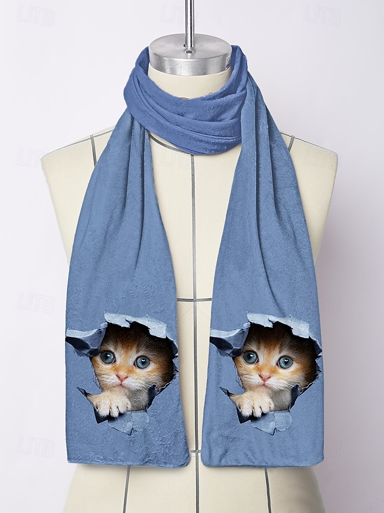 Women's Soft Blue Cat Print Scarf – Adorable Peekaboo Kitten Design, Cozy and Cute Accessory for Cat Lovers 2025 - $18.99 –P2