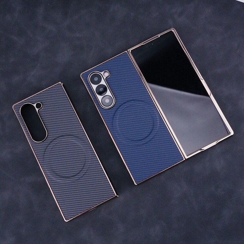 телефон Кейс для Назначение Z-образный сгиб 7 Z-сгиб 6 Z Fold 5 Z Fold 4 Z Fold 3 Кейс на заднюю панель со стендом Магнитный Поддержка беспроводной зарядки Ретро Углеродное волокно Покрытие 2025 - $16.99 –P4