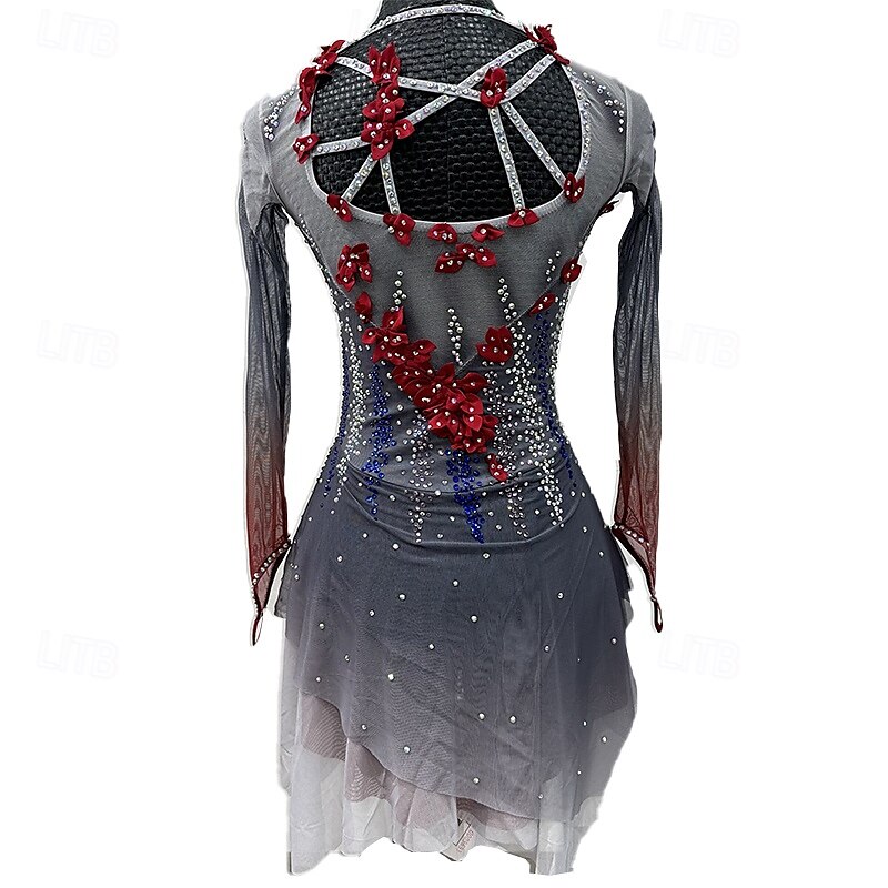 Figure skating costumes for adults and children black custom spandex mesh grading performance costumes competition training rhinestone shaped women's skirts performance costumes 2025 - $307.49 –P2