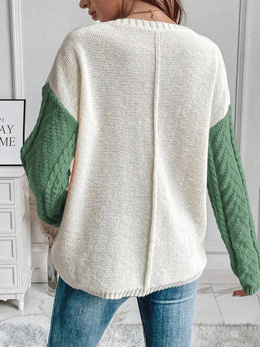 Dam Tröja Pullover tröja Ledigt Mjukt Ren färg Kabel Rund hals Ficka Stickat Långärmad Vanliga toppar Sticka Utomhus Dagligen Helgen Orange Grön Höst Vinter 2025 - $54.99 –P10