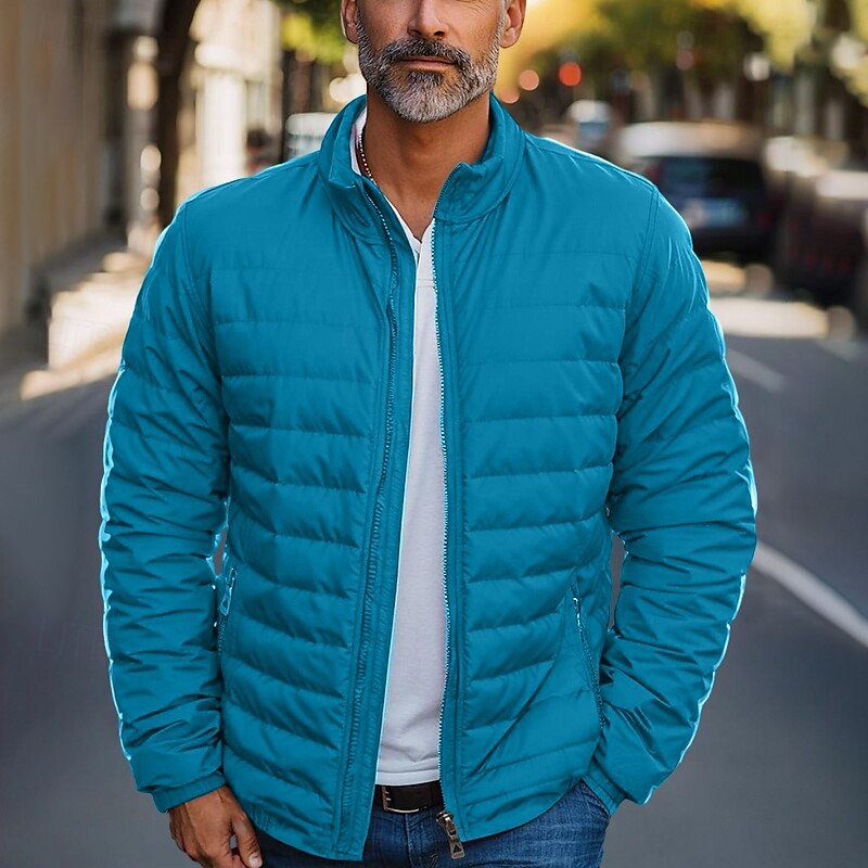 Per uomo piumino Piumino Cerniera Tasche Esterno Regali di Natale Interni Standard Classico Tenere al caldo Antivento Traspirante Inverno Autunno Tinta unica Nero Rosso Blu marino Blu reale Piumino del 2025 a $48.99 –P5