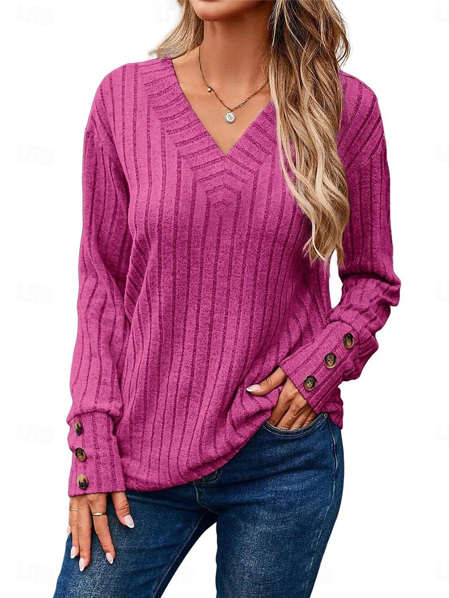 Damen Hemd Bluse Feste Farbe Basic Brautkleider schlicht Langarm V Ausschnitt Normale Oberteile Täglich Knopf Schwarz Fuchsie Braun Grau Herbst Winter 2025 - $21.99 –P3