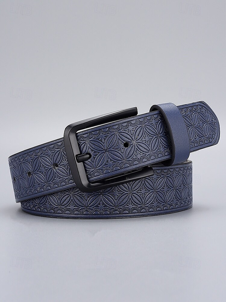 Men's Vintage Embossed Faux Leather Belt with Geometric Pattern – Classic Western Style Fashion Accessory 2025 - $14.99 –P7