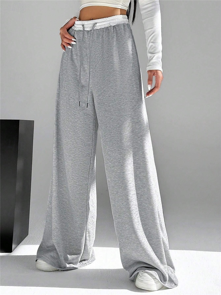 Dame Joggebukser Bred Bukseben kinesisk Mote Gatemote Full lengde Høy Midje عادي Lomme Elastisk midje comfy Myk Bekvem Mikroelastisk utendørs Gate Svart Grå Vår & Vinter Normal 2025 - $29.99 –P8