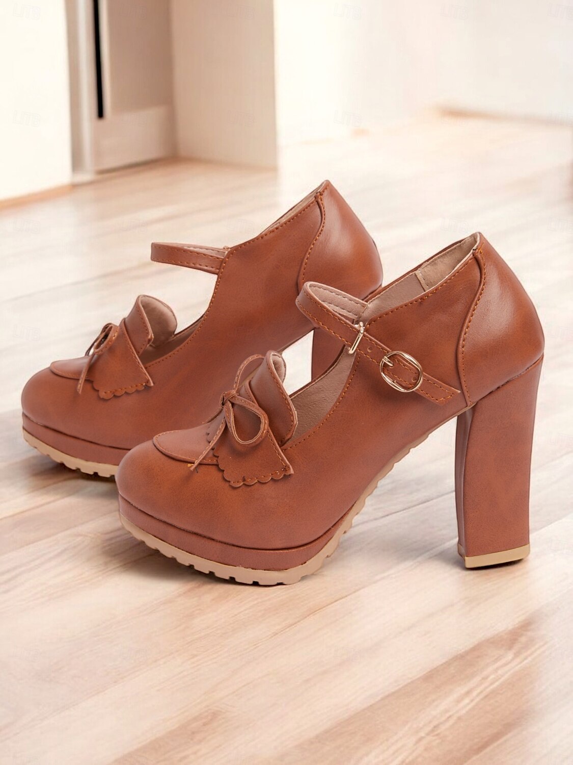 pantofi vintage maro mary jane de dama - pantofi cu platforma cu toc gros cu detaliu fundita, ideali pentru tinute retro si clasice, perfecti pentru birou, petreceri si ocazii speciale 2025 - $46.99 –P1