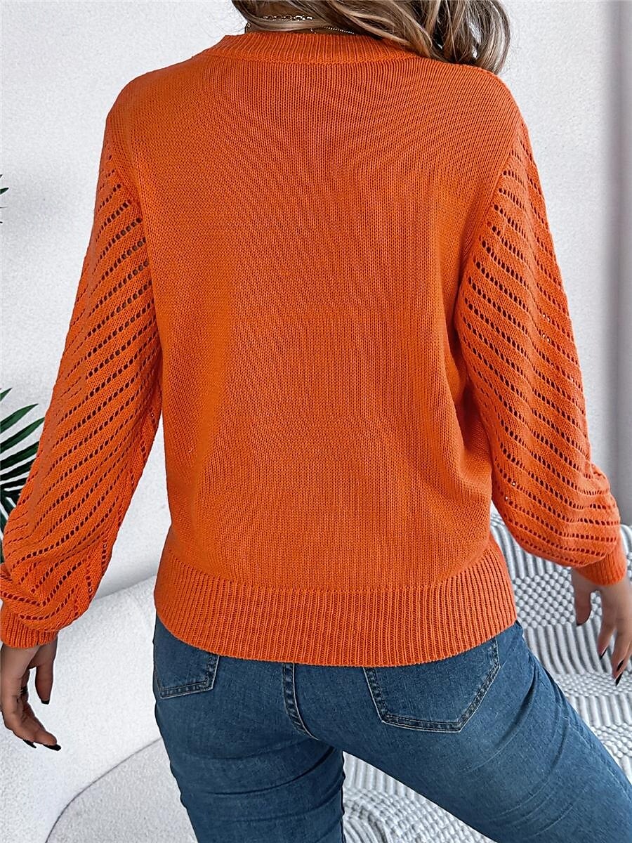 Per donna Felpa Pullover Maglione Informale Morbido Colore puro A coste Girocollo Traforato Lavorato a maglia Manica lunga Top regolari Maglia Esterno Giornaliero Fine settimana Bianco Arancione del 2025 a $45.99 –P8