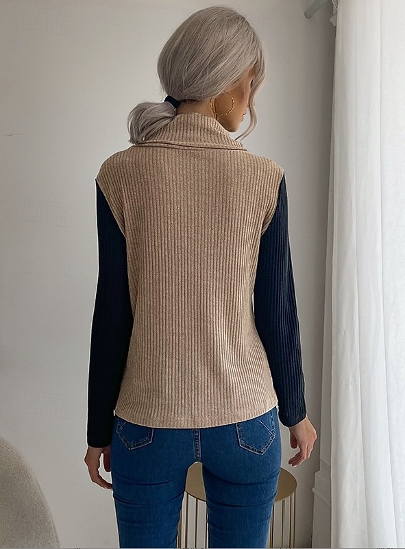 Damen Tunika Feste Farbe Täglich Langarm Rollkragen Arbeit Knopf Khaki Grau Frühling Herbst Winter 2025 - $29.99 –P2