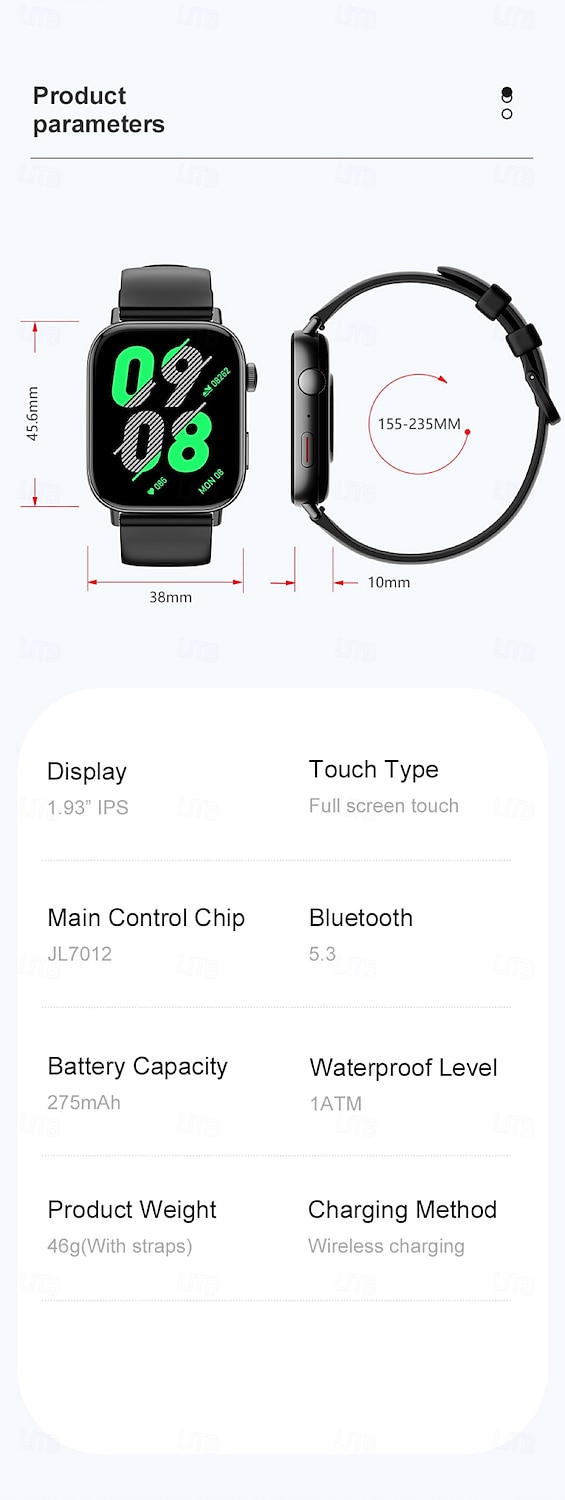 696 P93 Smart Watch 1.393 inch Smart Band Fitness Bracelet Bluetooth Pedometer Call Reminder Sleep Tracker Compatible with Android iOS Women Men Hands-Free Calls Message Reminder IPX-0 38mm Watch Case 2025 - $42.99 –P12