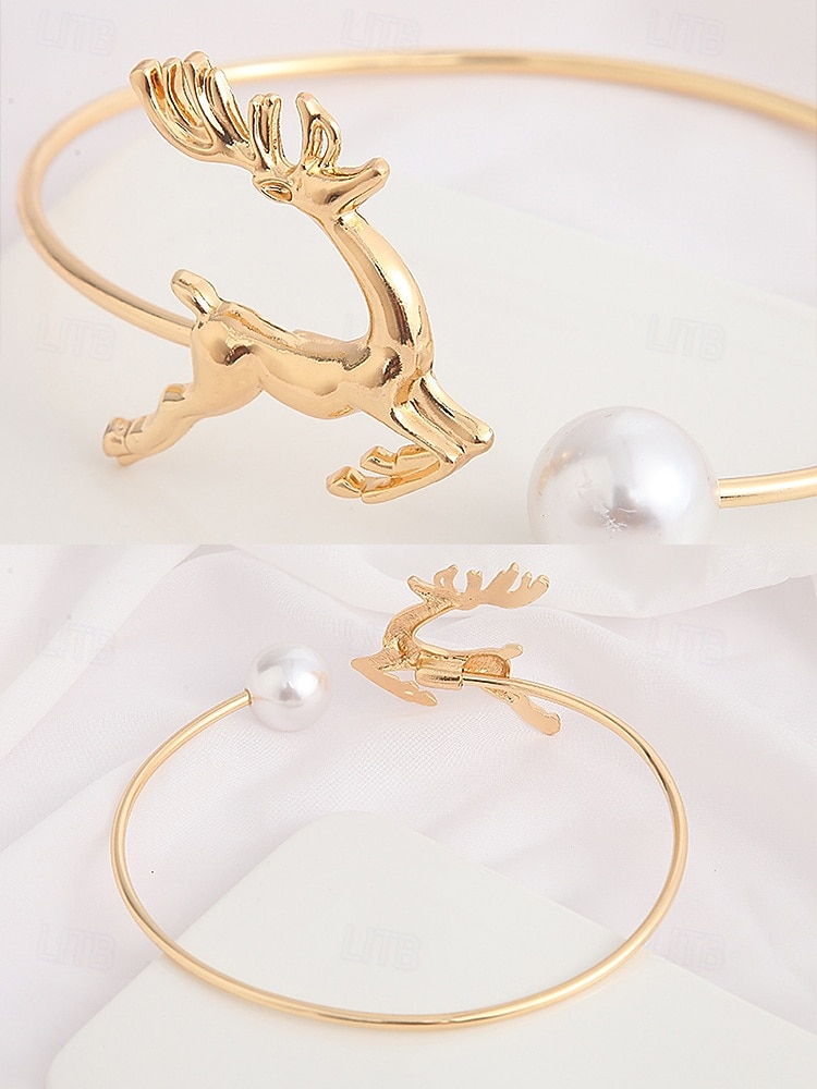 conjunto de pulseira de rena dourada e gargantilha de pérolas para mulheres – joias festivas para mulheres, acessórios elegantes para festas de fim de ano de 2026 por $9.99 –P5