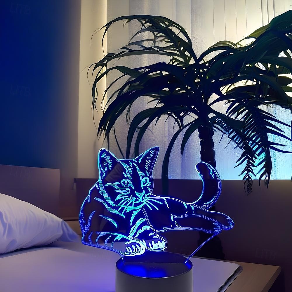 מנורת לילה תלת מימדית led חתול לחיות מחמד אשליה usb ליד מנורת שולחן 7 צבעים משתנה מתג מגע קישוט מנורת לילה מתנת יום הולדת צעצוע נושא מאהב 2025 - $19.49 –P10