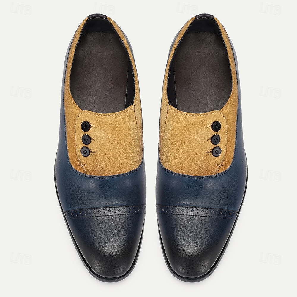 kvalitetssko for menn med okseskinn og semsket skinn - elegante blå og brune brogue-formelle sko for spesielle anledninger 2025 - $99.99 –P2