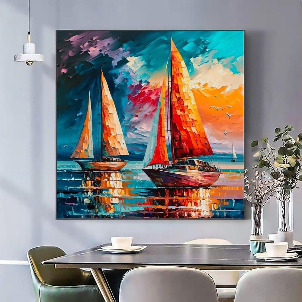 Segelboot-Ölgemälde, handgefertigt, abstraktes Segelboot-Kunstgemälde auf Leinwand, handgefertigtes nautisches Ölgemälde, große Segelschiff-Gemälde, Wandkunst, modernes Seestück-Gemälde für 2025 - $116.99 –P3