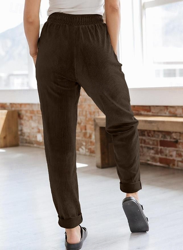 Women's Sweatpants Chinos Fashion Streetwear Full Length Medium Waist Plain Pocket Comfy Soft Comfortable Micro-elastic Outdoor Street Dark Brown Black Deep Blue Khaki Spring & Fall Loose Fit 2025 - $24.99 –P6