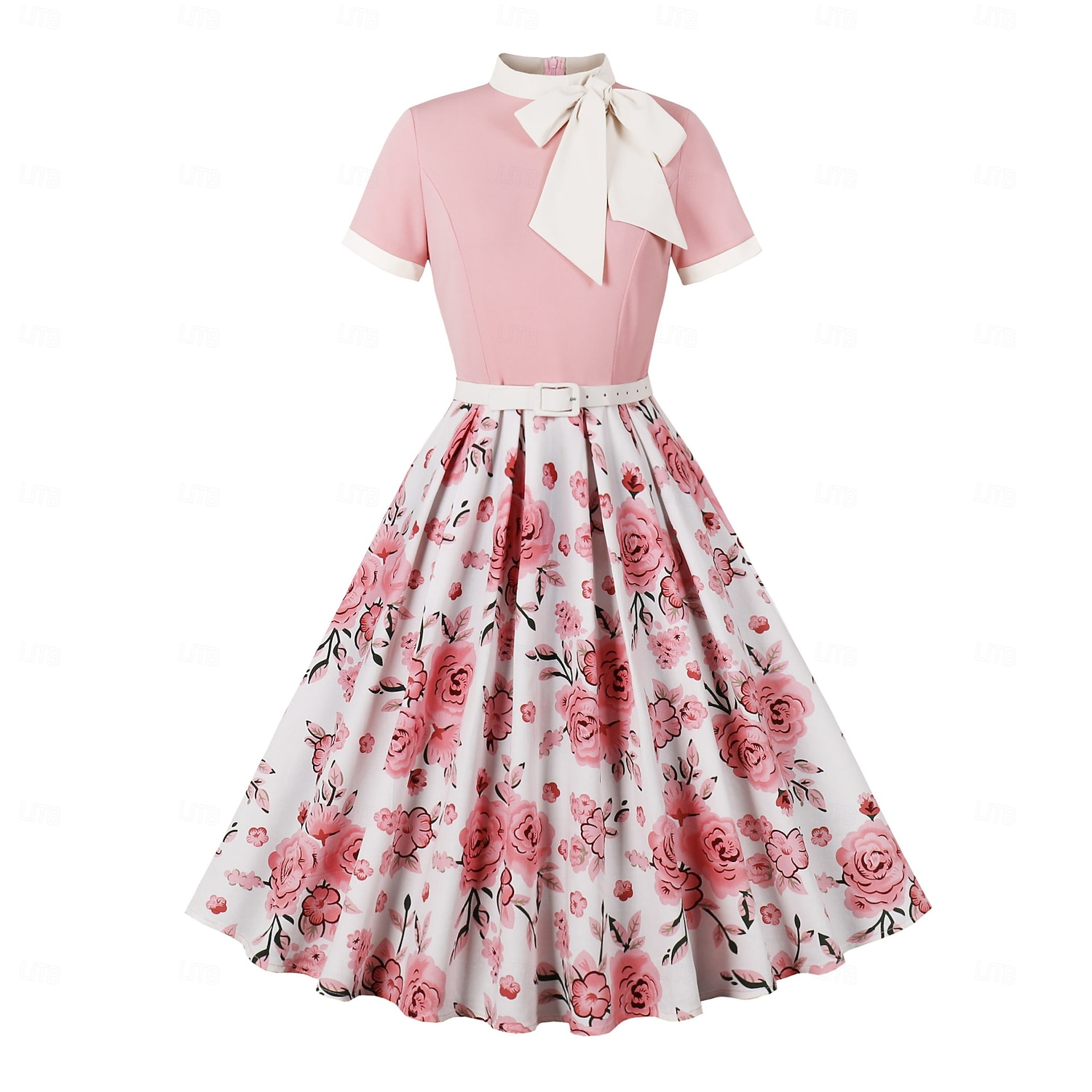 Retro Vintage Anos 50 Hepburn Vestidos Floral Poá Linha A Decote Redondo Fantasia Mulheres Carnaval Ano Novo Baile de Máscaras Casual / Diário Festa de Solteira Adulto Vestido de 2026 por $39.99 –P6
