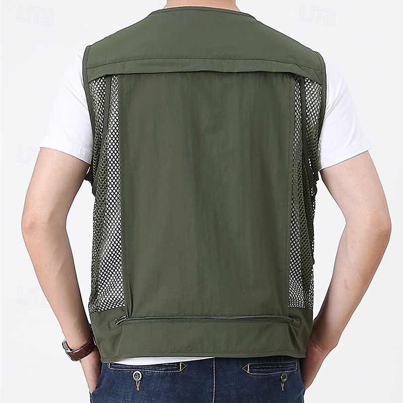 Herren Weste für Wanderer Wander-Fleeceweste Ärmellos Weste Außen Atmungsaktiv Komfortabel Tasche Polyester Schwarz Armeegrün Rot Jagd Angeln Klettern 2025 - $26.99 –P11