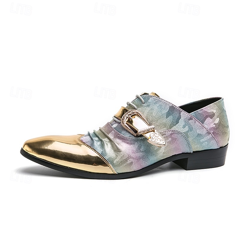 scarpe formali da uomo con puntale in metallo dorato e dettaglio fibbia - elegante design con lacci per feste ed eventi speciali del 2025 a $54.99 –P12