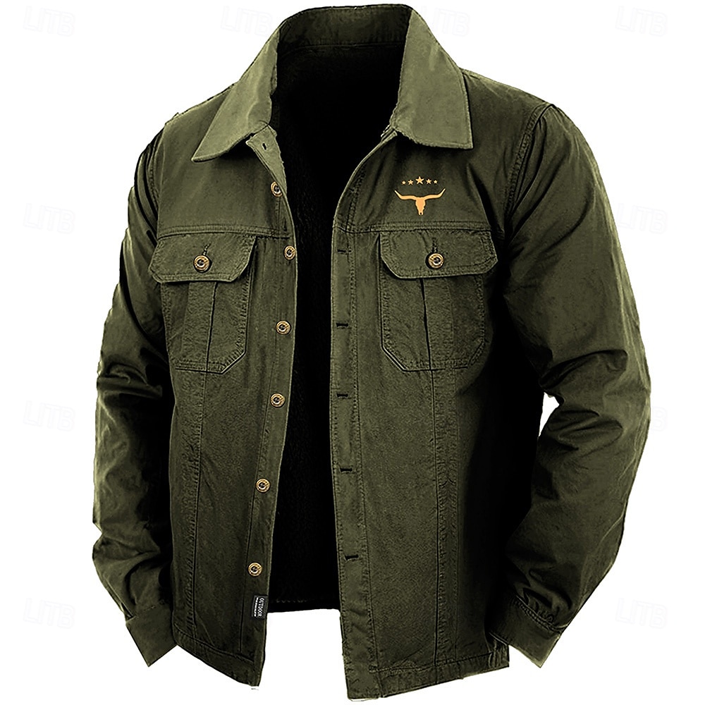 Herren Kuh-Druck Hemd Westernhemd Cargo-Shirt Langarm Brautkleider schlicht Sport & Natur Ausgehen Herbst Winter Umlegekragen Button-Down Schwarz Armeegrün Khaki 2025 - $37.99 –P2
