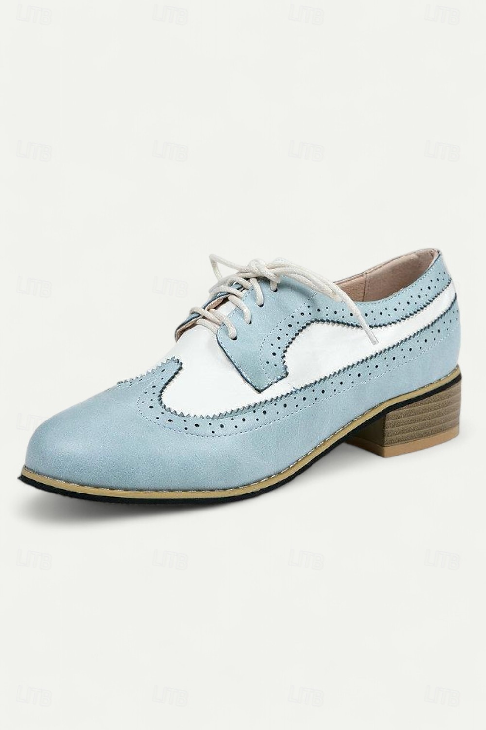 Sapatos oxford vintage femininos de dois tons - brogue rosa e branco com cadarço e salto baixo para um estilo retrô e uso diário de 2025 por $46.99 –P5