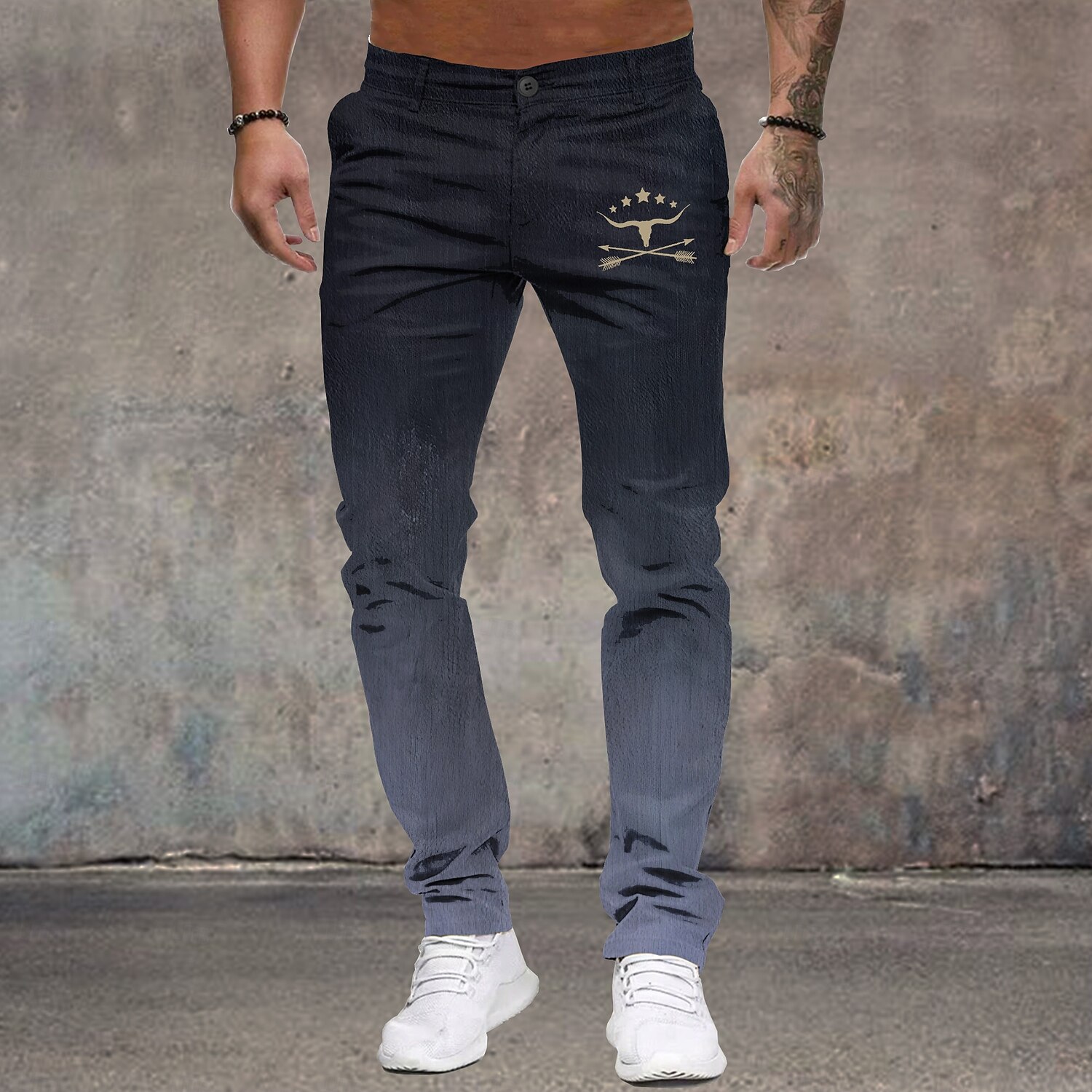 Men's Cowboy Dress Pants Mid Waist Business Casual Formal Outdoor Dailywear Zipper Pocket Summer Spring Fall 3D Print Black Dark Blue 2025 - $35.99 –P2