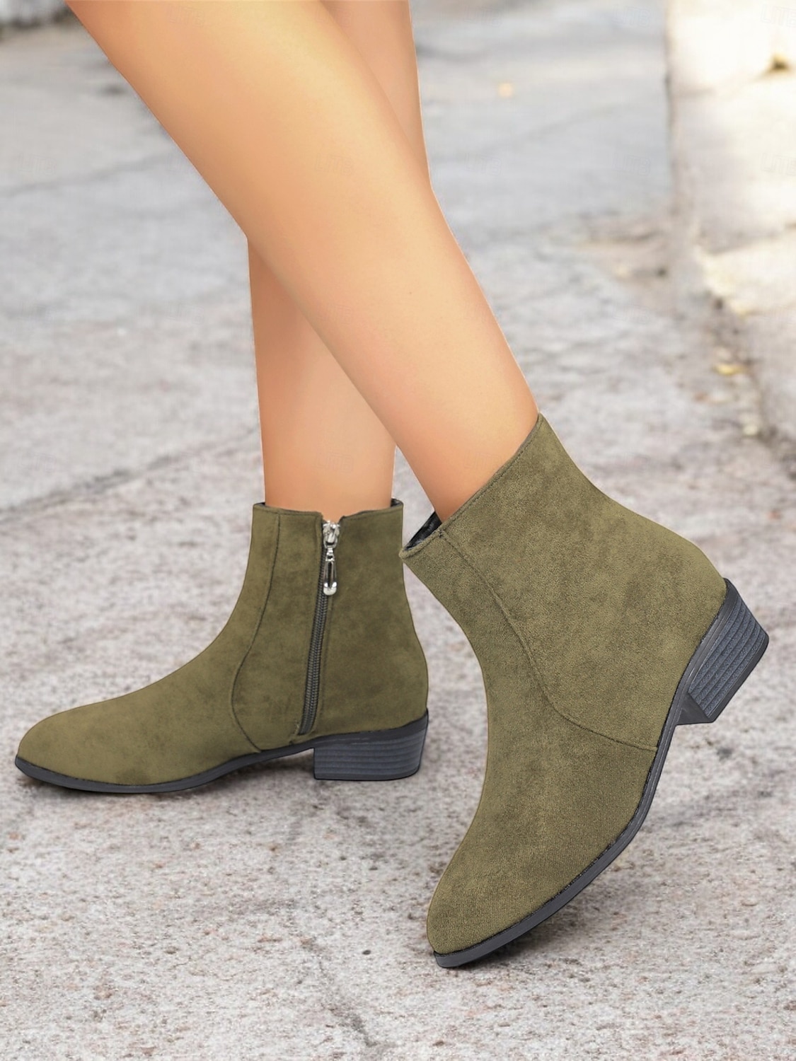 Women's Casual Faux Suede Ankle Boots with Side Zipper and Low Block Heels – Comfortable Vintage Booties for Everyday Wear 2025 - $34.99 –P5