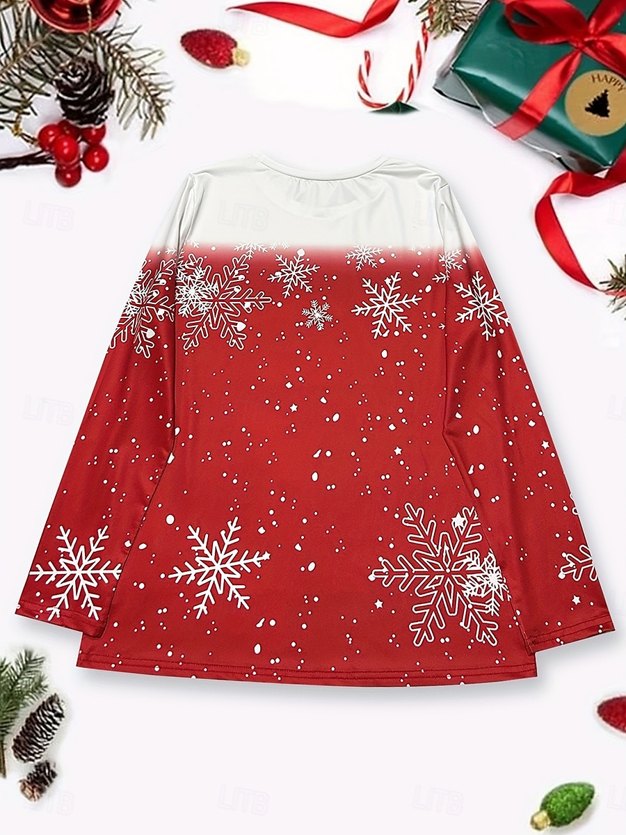 Kvinnors T-shirt Lång ärm Snögubbe Fågel tryck Semester Casual Top Röd Vit Snöflinga Vinter Bekväm Mjuk Passform Festlig Säsong Kläder Stora tillgängliga 2025 - $23.99 –P3
