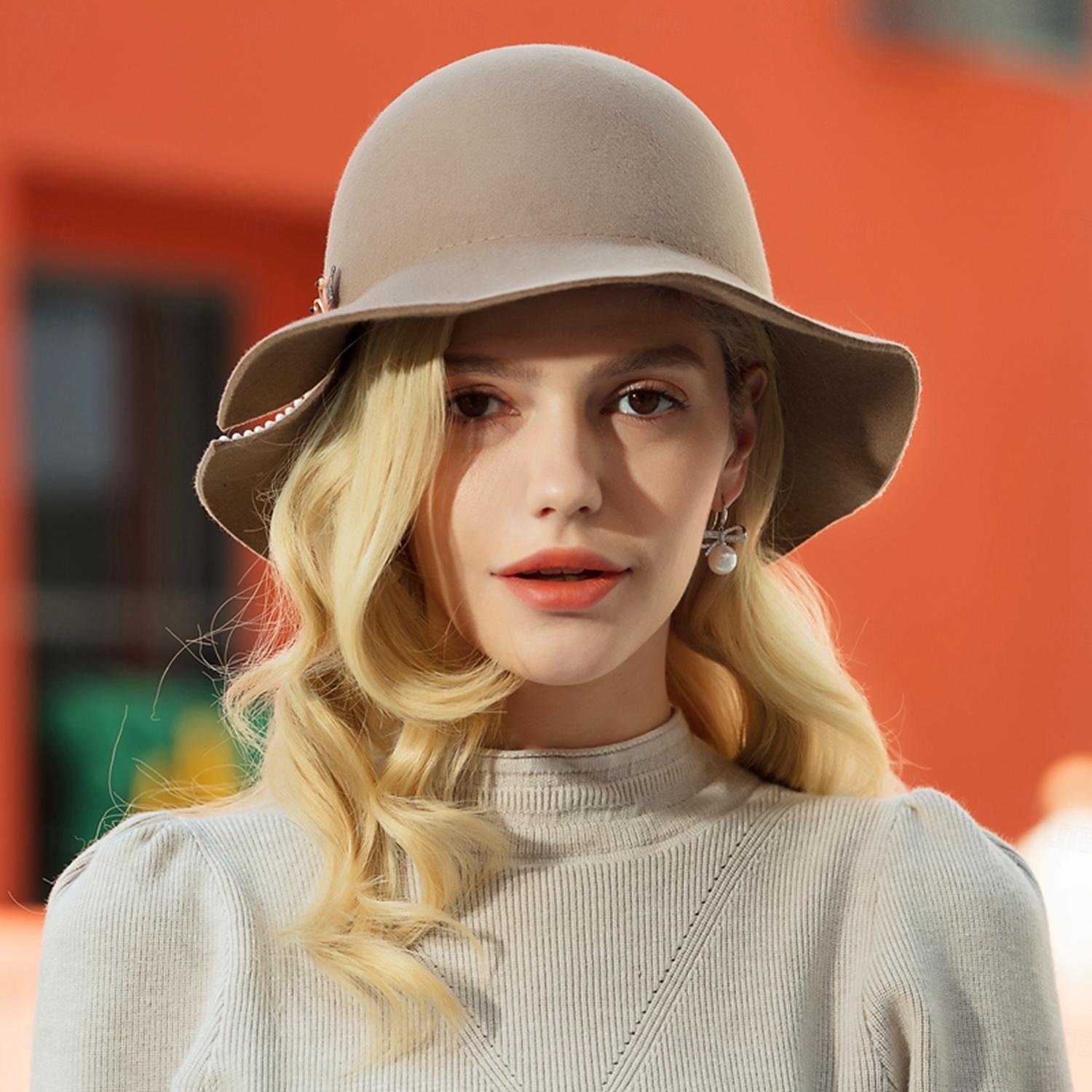 klobouky 100% vlna buřinka / cloche klobouk kbelík klobouk fedora klobouk svatební čajový dýchánek elegantní britský s umělou perlou čepice pokrývka hlavy 2025 - $30.99 –P1