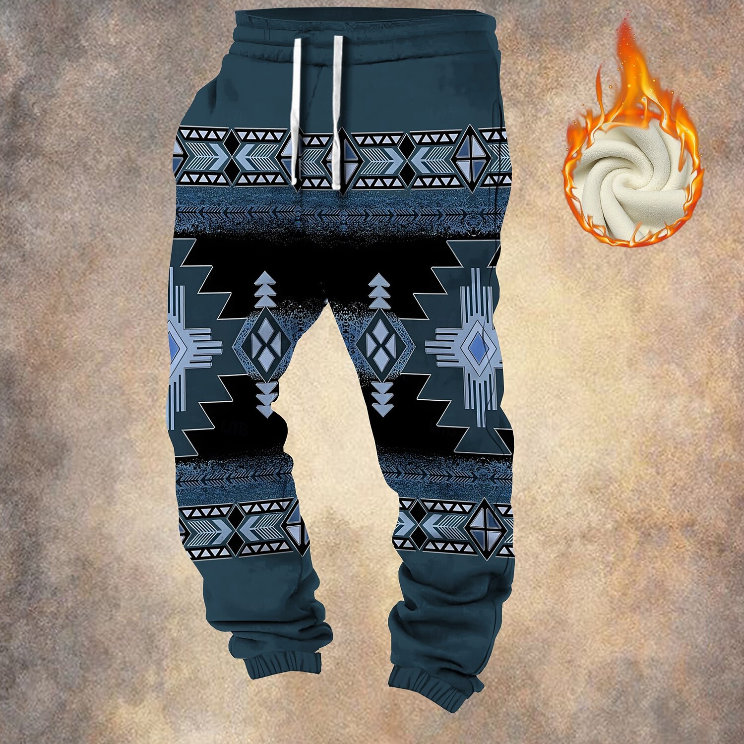 Men's Tribal Cowboy Fleece Sweatpants Drawstring Elastic Waist Vintage Casual Outdoor Home Dailywear Pocket Thermal Winter 3D Print Black Navy Blue Brown 2025 - $41.99 –P3