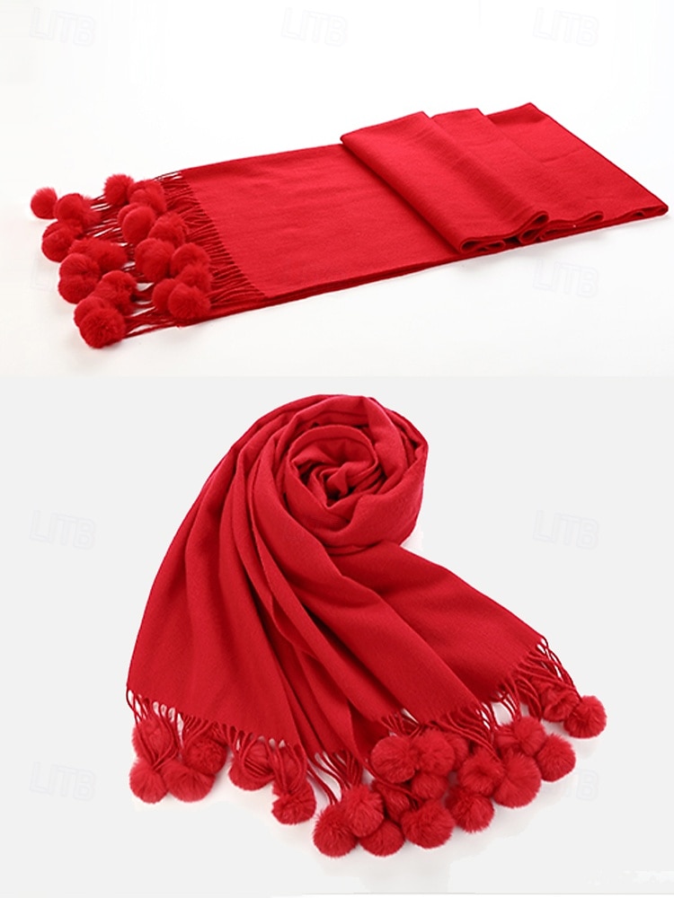 Bufanda roja de invierno para mujer con borlas de pompones: una bufanda acogedora y elegante para el clima frío y los atuendos festivos 2025 - $14.99 –P5