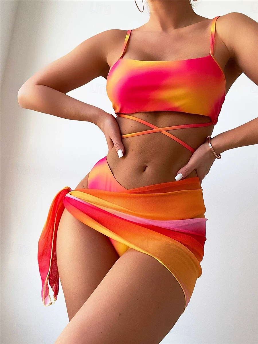 Dámské Plavky Bikiny Tři kusy Sukně Plavky Volná záda Štíhlý prázdniny Oblečení na pláž Pevná barva Bez rukávů Plavky 2025 - AU $52.19 –P2