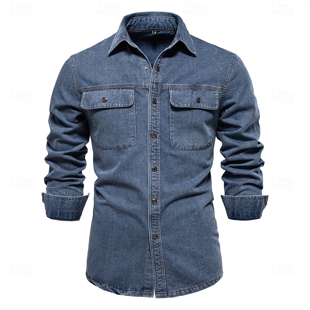Per uomo Camicia Maglietta informale Camicia con bottoni Camicia di jeans Liscio Giornaliero Da mare Blu chiaro Nero Blu scuro Manica lunga Colletto Inverno Primavera & Autunno Abbigliamento Tasca del 2025 a $35.99 –P5