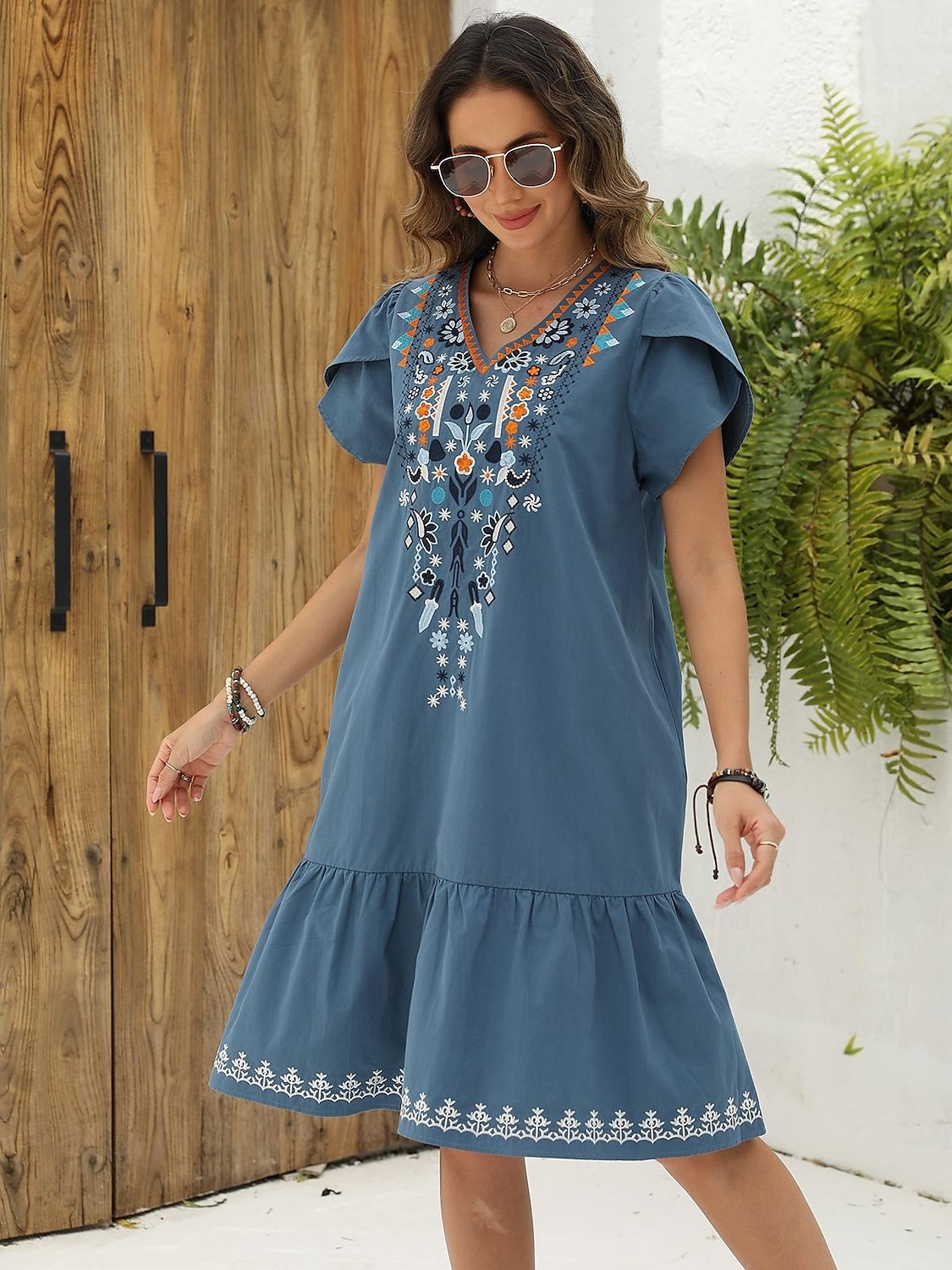 Ystävänpäivä Naisten Normaali Mini mekko Rento mekko Pitkähihainen Boho-mekko Boho-mekko Perus Vapaa-aika Boheemi Loma Ystävänpäivä Katu Loose Fit Kukka Asetelma Lyhythihainen V kaula-aukko Sininen 2025 - $74.99 –P4