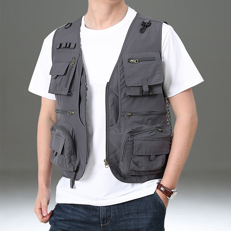 Herren Weste für Wanderer Wander-Fleeceweste Ärmellos Weste Außen Atmungsaktiv Komfortabel Tasche Polyester Schwarz Armeegrün Rot Jagd Angeln Klettern 2025 - $26.99 –P16