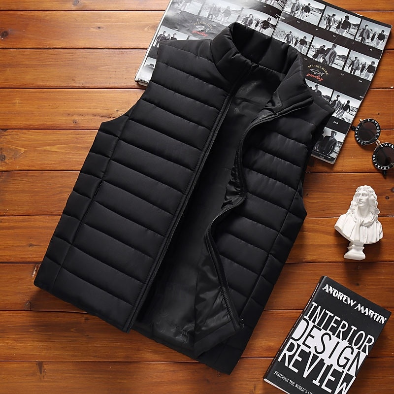 Pánské Puffer Vesta Prošívaná vesta Denní Rande Dovolená Módní Na běžné nošení Podzim zima Kapsy Polyester Zahřívací Pohodlné Pevná barva Zip Stojáček Běžný Černá Rubínově červená Armádní zelen 2025 - $6.99 –P4