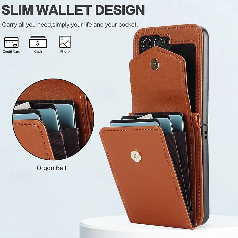 Phone Case For Z Flip 6 Z Flip 5 Z Flip 4 Z Flip 3 Back Cover with Stand Holder with Lanyard Card Slot Retro TPU PU Leather 2025 - $23.99 –P6