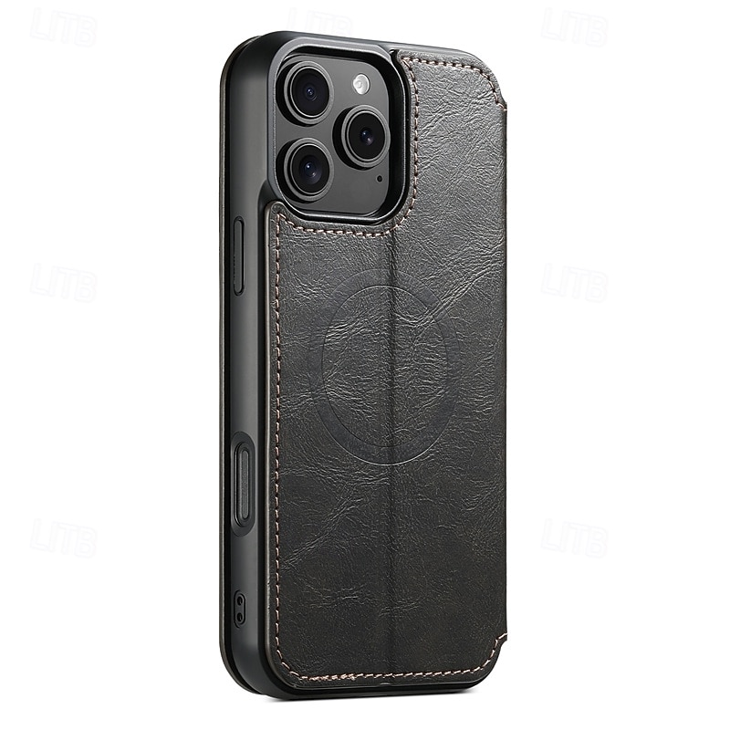 телефон Кейс для Назначение iPhone 17 Pro Max 17 Air i16 15 14 Pro Max Plus 13 12 Pro Max Кейс на заднюю панель со стендом Магнитный Поддержка беспроводной зарядки Ретро ТПУ Кожа PU 2025 - $22.99 –P5