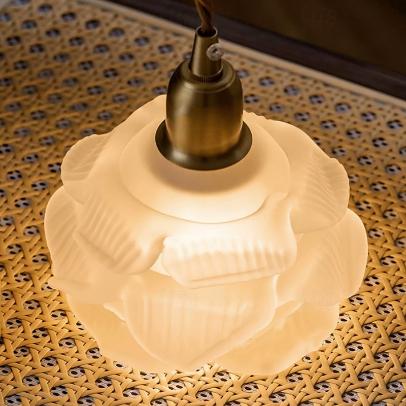 oświetlenie sufitowe retro kwiat styl szklany wiszący klosz lampy biały szklany minimalistyczny kwiat sufit wiszący lampa oprawa 2025 - $67.99 –P5