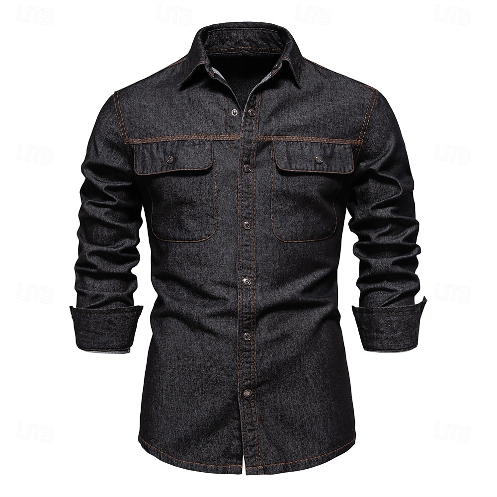 Per uomo Camicia Maglietta informale Camicia con bottoni Camicia di jeans Liscio Giornaliero Da mare Blu chiaro Nero Blu scuro Manica lunga Colletto Inverno Primavera & Autunno Abbigliamento Tasca del 2025 a $35.99 –P4