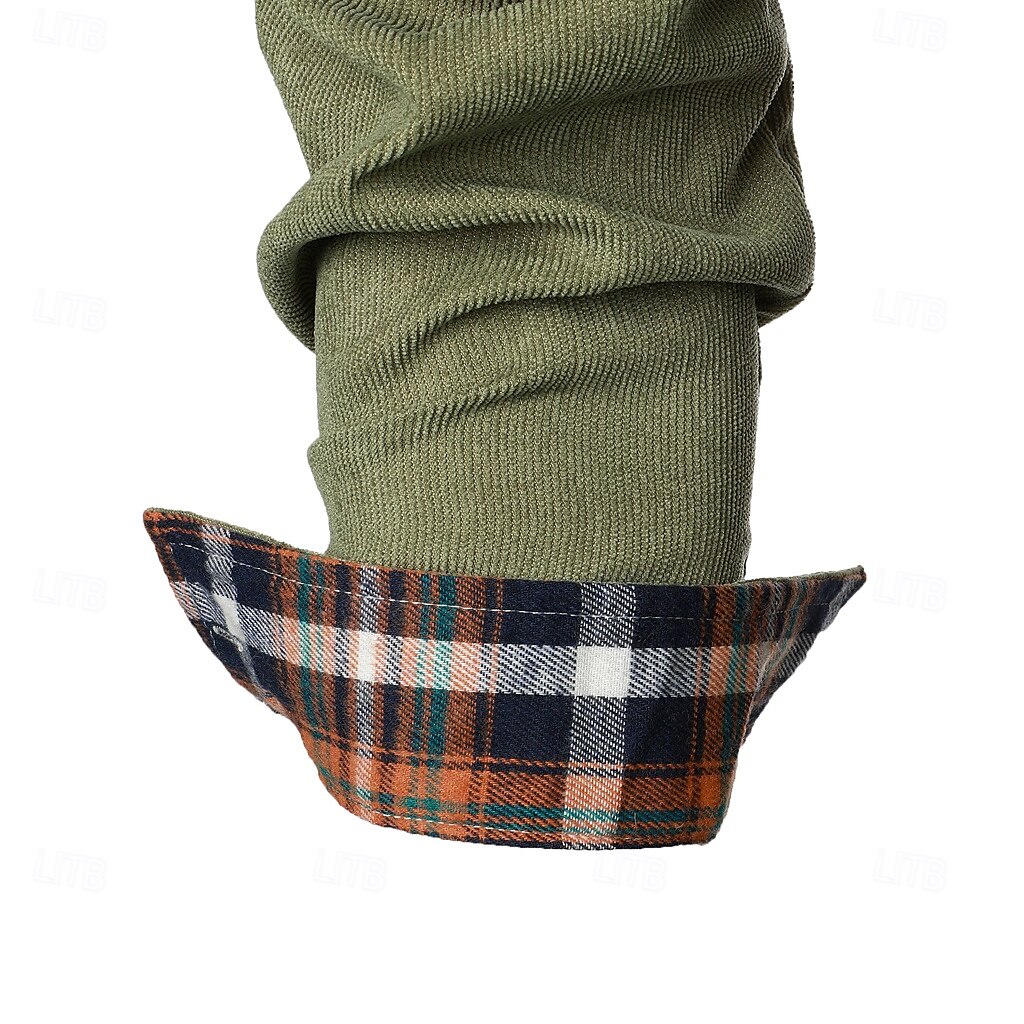 Men's Dress Shirt Corduroy Shirt Plaid Outdoor Work Black Navy Blue Brown Khaki Long Sleeve Turndown Spring & Fall Clothing Apparel Patchwork 2025 - $25.99 –P7