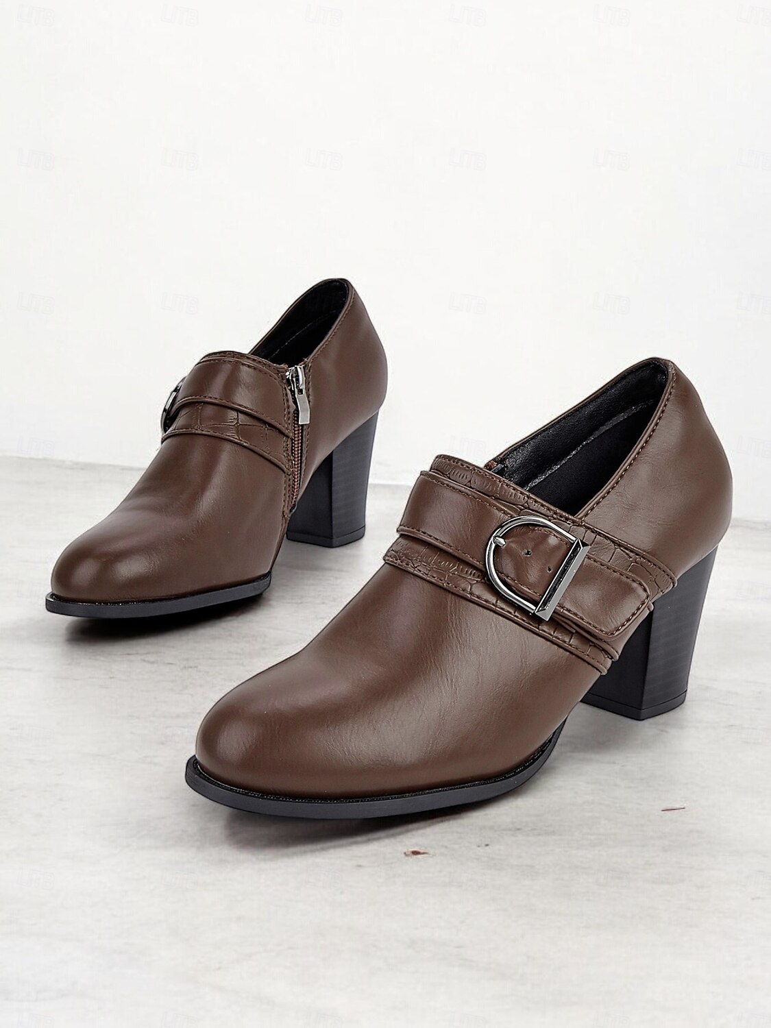 Women's Faux Leather Buckle Strap Heeled Shoes – Stylish Block Heels for Casual and Office Wear 2025 - $46.99 –P6